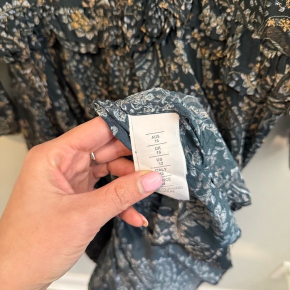 NICHOLAS  Paisley Elsie Dress Black Floral Ruffle Short Mini Dress Large 12 1861 - Picture 7 of 11